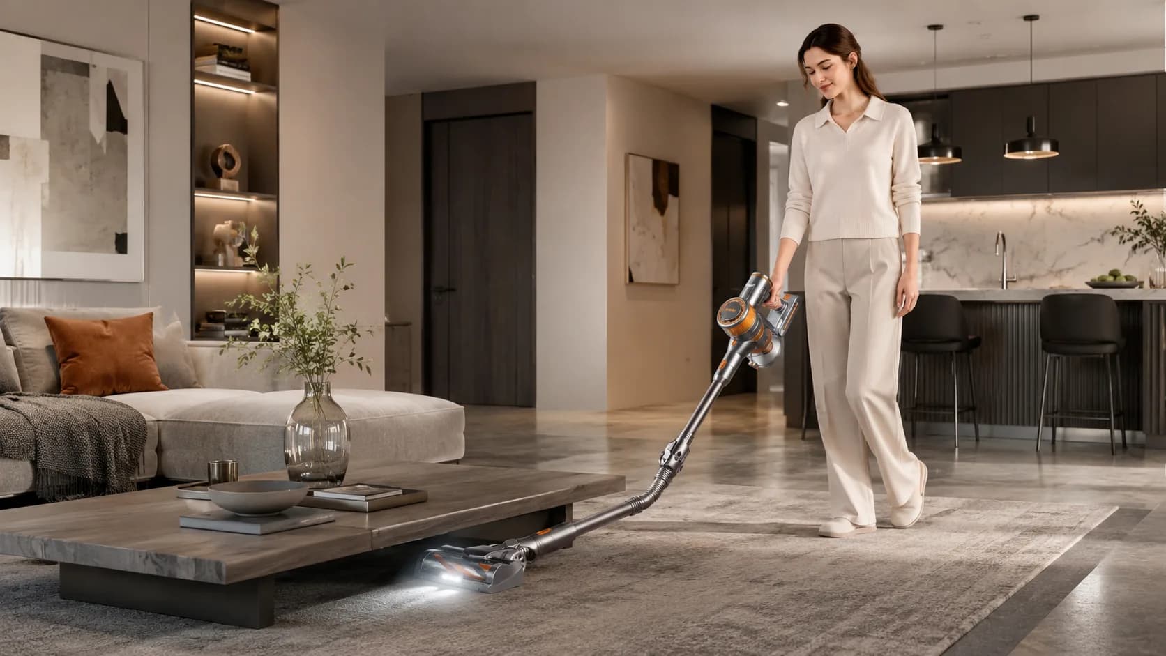Aspirateur balai sans fil flexible lumineux orange — Standard
