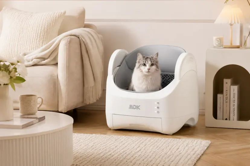 White Connected Self-Cleaning Litter Box — Standard